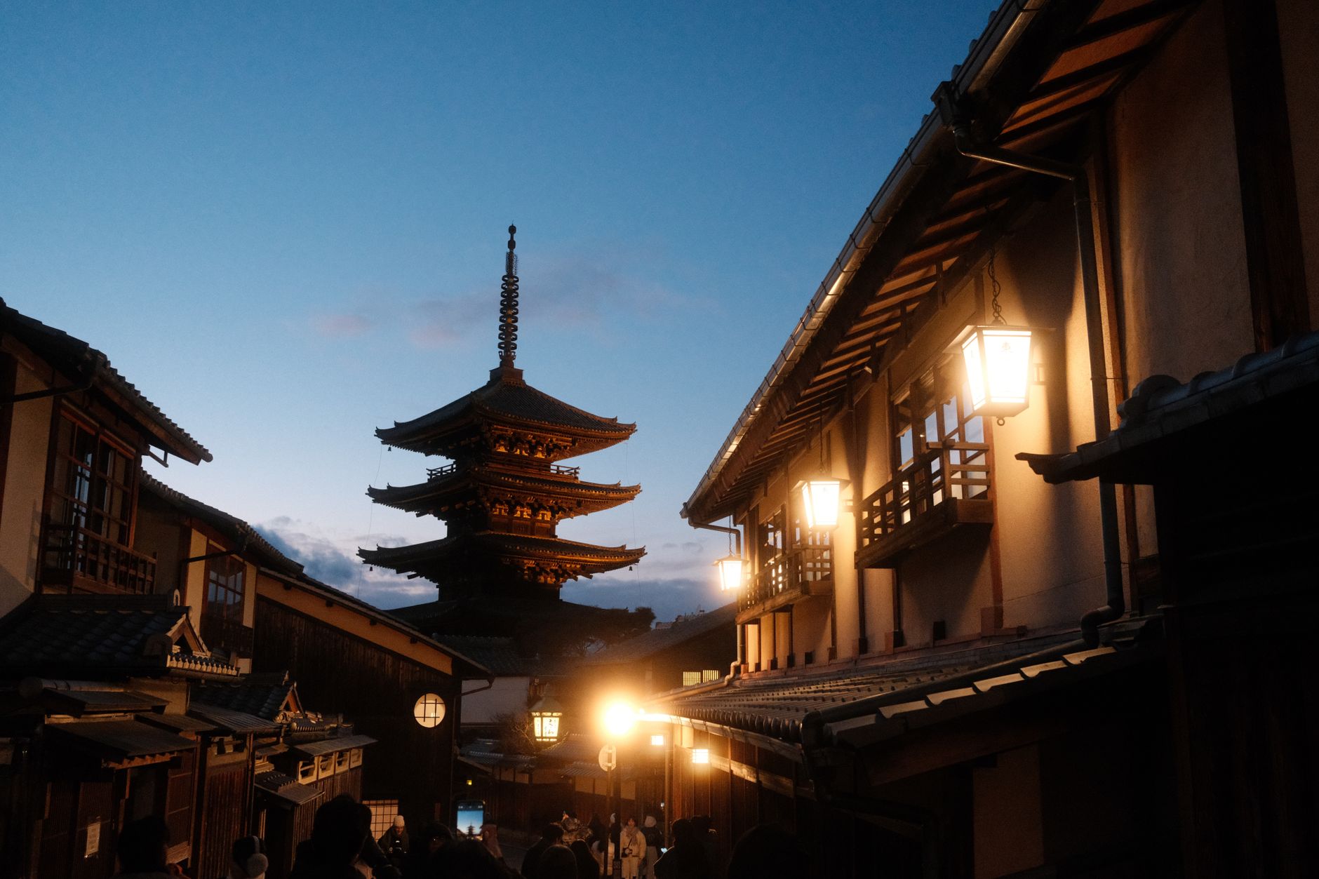 Kyoto historical stone lane and bamboo